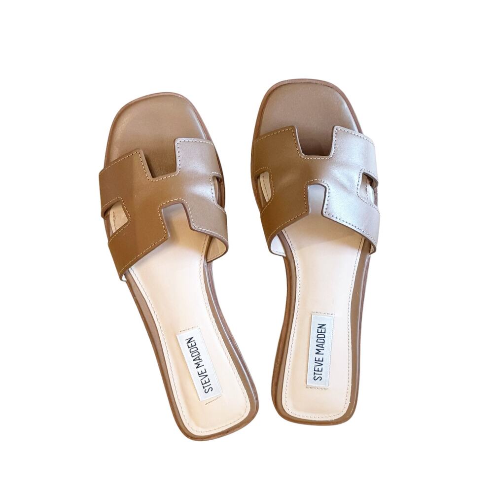 Steve Madden Women's Hadyn Slide Sandals Slip-On Cognac Lea Size 7.5 NWB - Picture 6 of 14